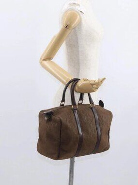 Christian Dior Trotter Canvas Boston Bag Brown Gold Auth gh1476